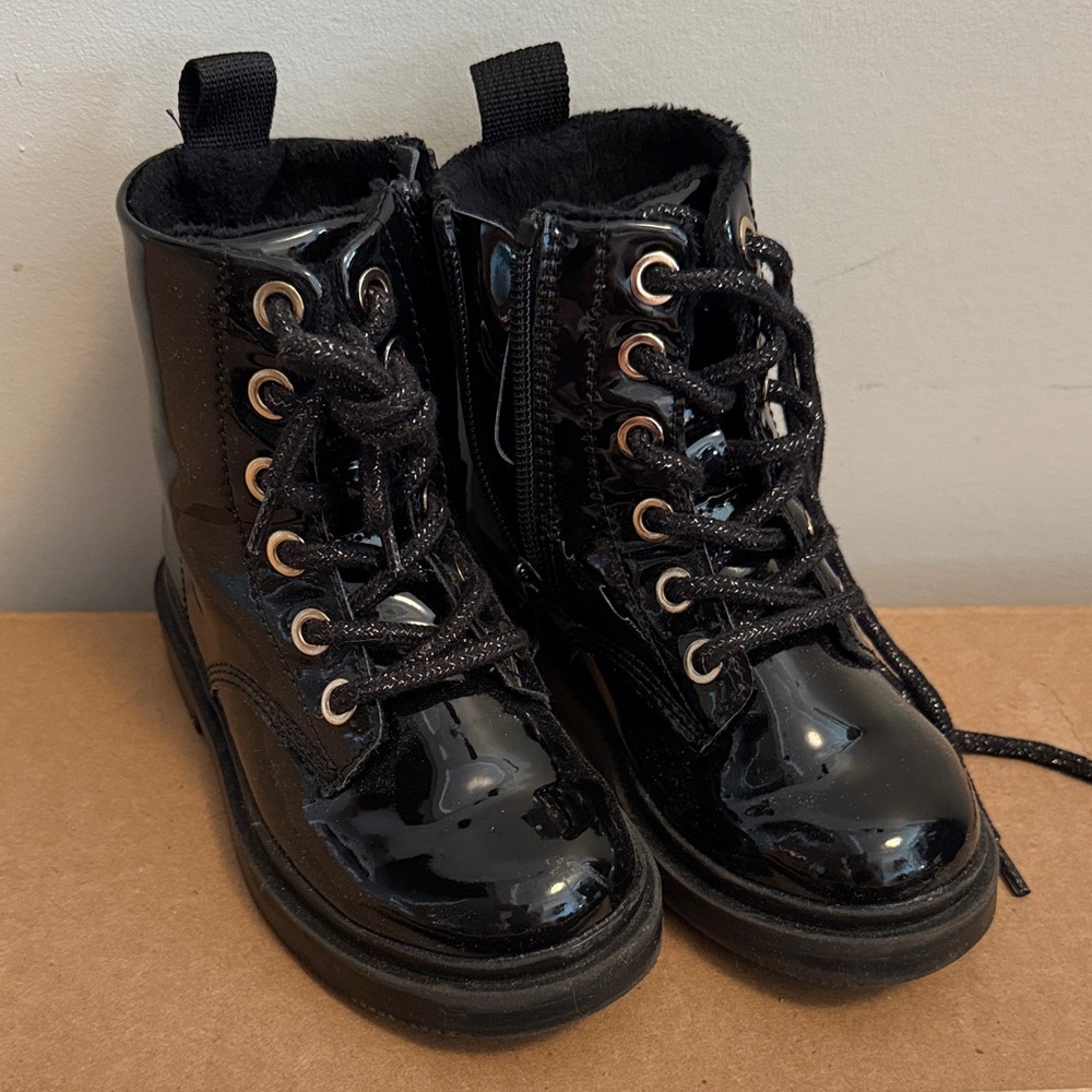 H&M Girls Black Patent Faux. Leather Boots
